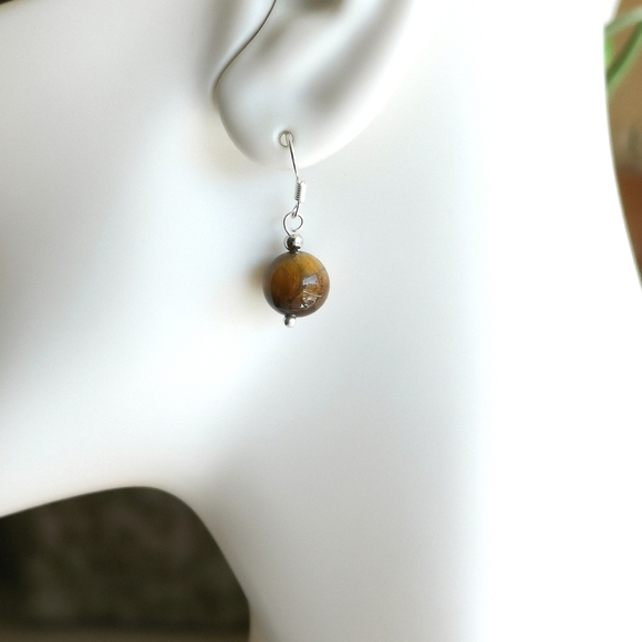 Tigers Eye drop earrings Sterling Silver hook 🆕 - Picture 2 of 5